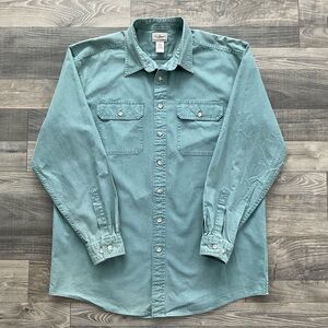 VTG LL Bean Sunwashed Canvas Shirt Men’s LARGE TALL Green Long Sleeve 0 FCW8